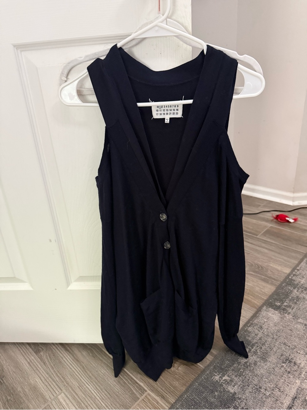 Maison Margiela Navy Cut Out Shoulder Cardigan Sweater Oversized Large